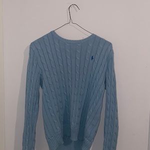 M Baby Blue Ralph Lauren Cable Knit Polo Sweater